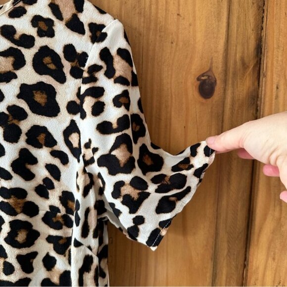 H&M Leopard Print Short Sleeve Blouse Cheetah Print Top Animal Print Tunic - Picture 3 of 10